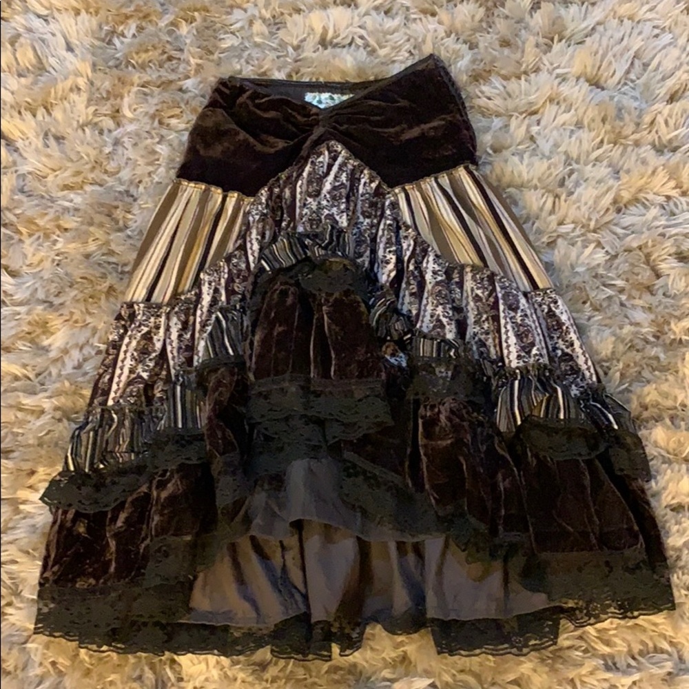 Velvet and lace long boho skirt